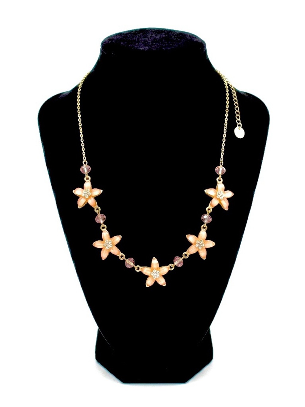 New Handmade 10k Gold Pink Quartz Crystal Flower Necklace One of a Kind